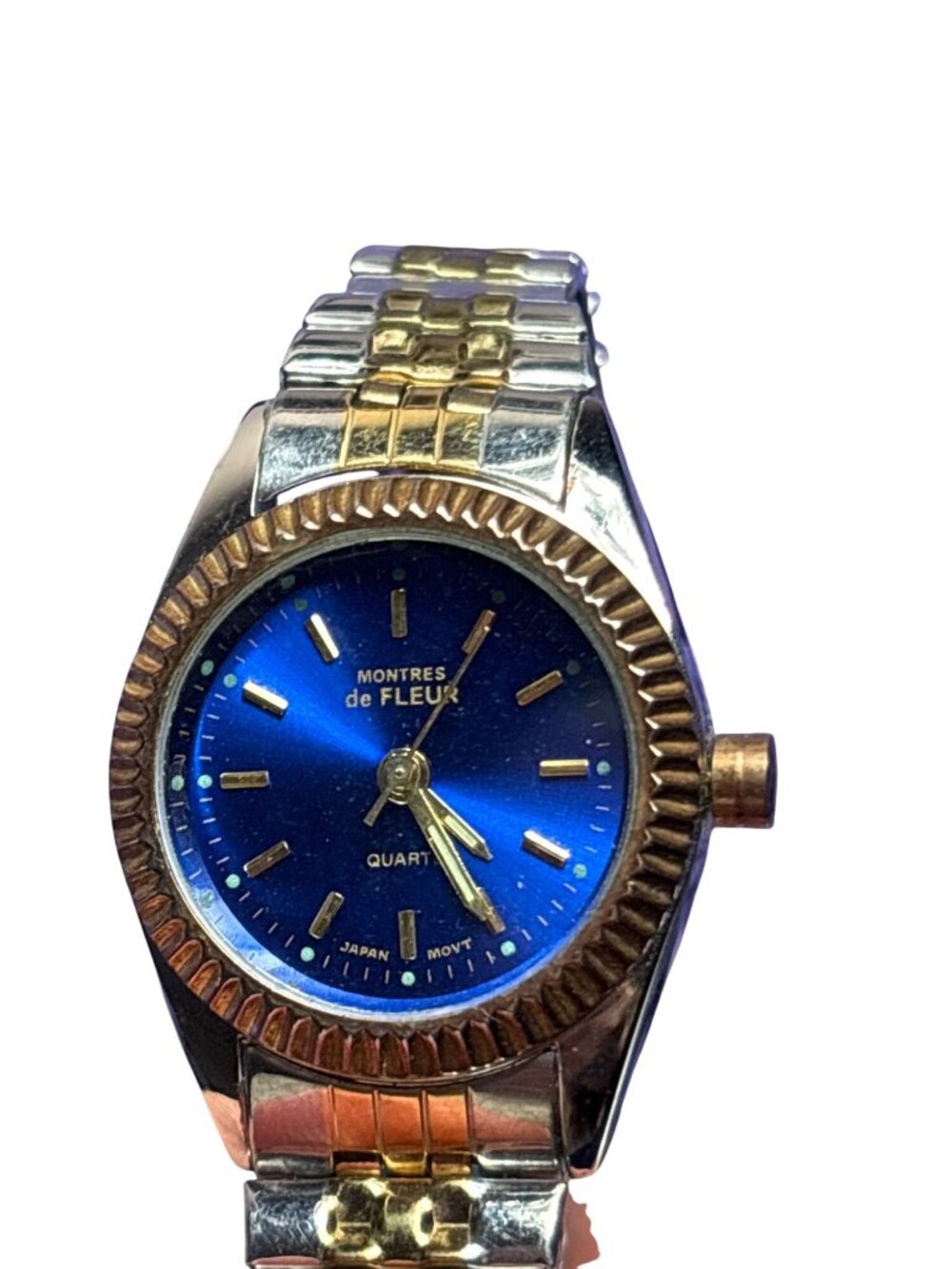 Montres de Fleur Watch Cobalt Blue Face Silvertone Goldtone Untested